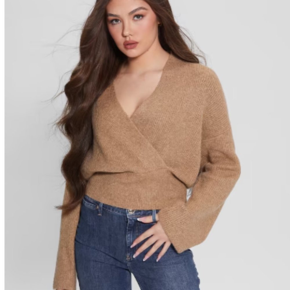 Guess Nora Wrap Sweater Camel Size Small NWT